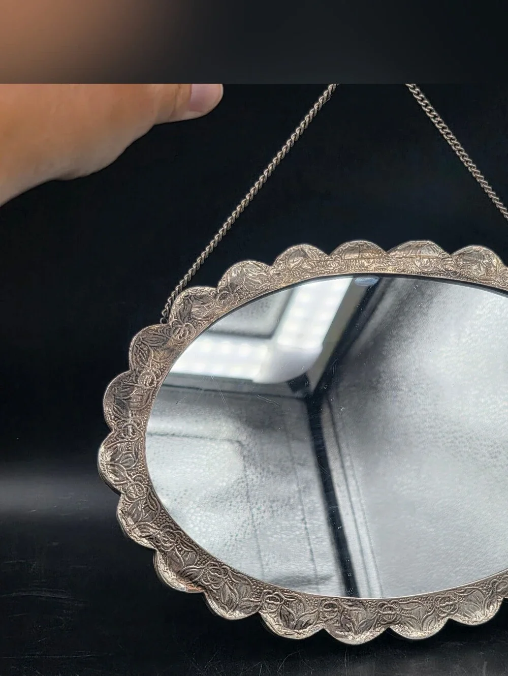 Vintage Turkish 900 Silver Repoussé Wedding Mirror VILER 9.75